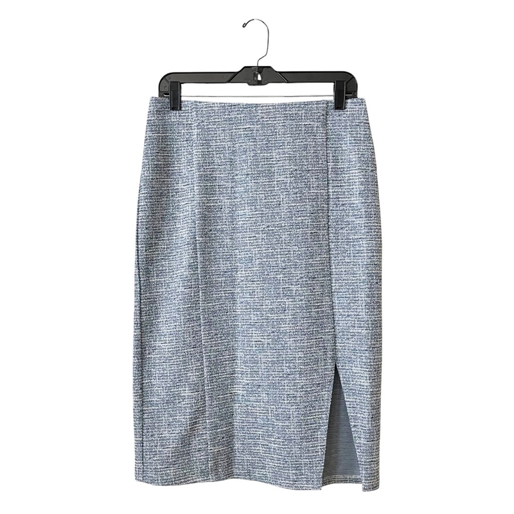 Cato Pencil Skirt Women's Size S Blue Knit Slit Pull On Elastic Waist Stretch